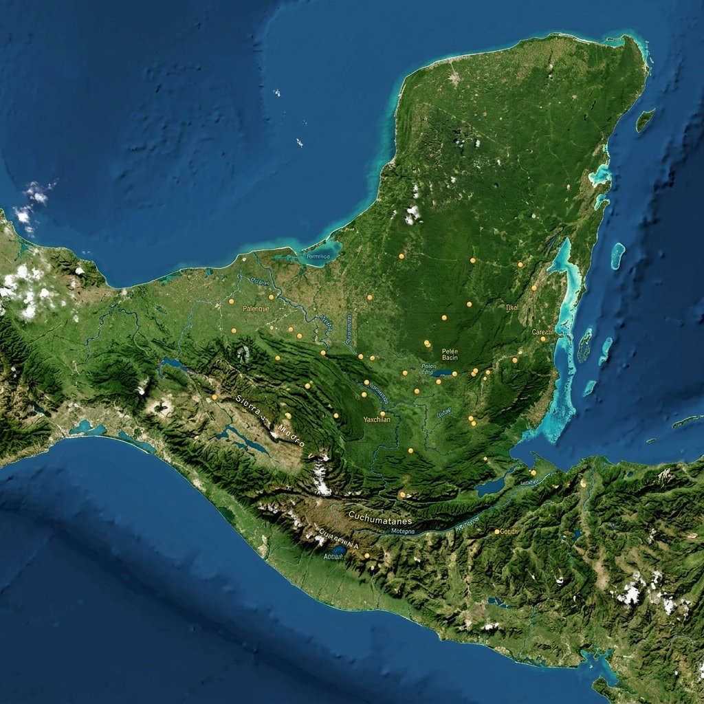 Satellite view of southern Mexico, Guatemala, Belize, and Honduras — the Mesoamerican region proposed as the setting for Book of Mormon events