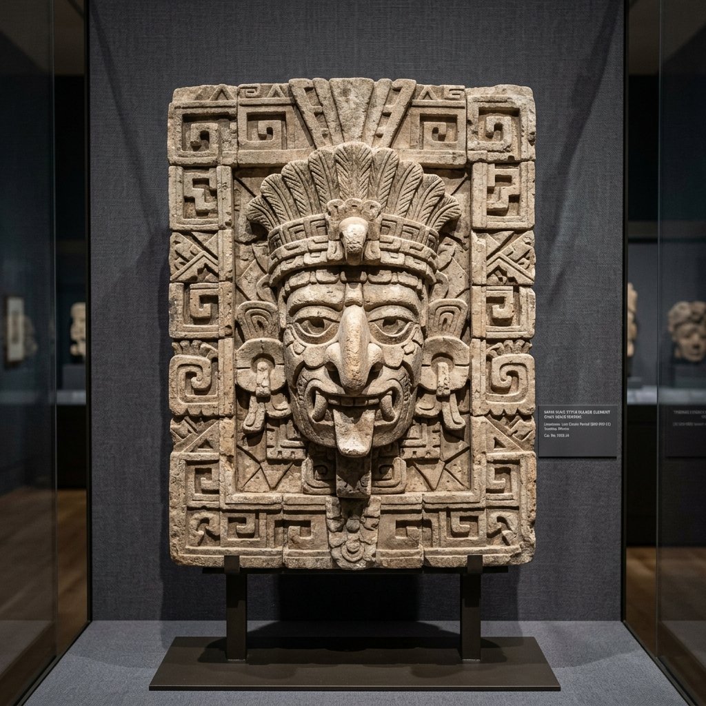 Maya Puuc-style stone mosaic with Chac rain god mask