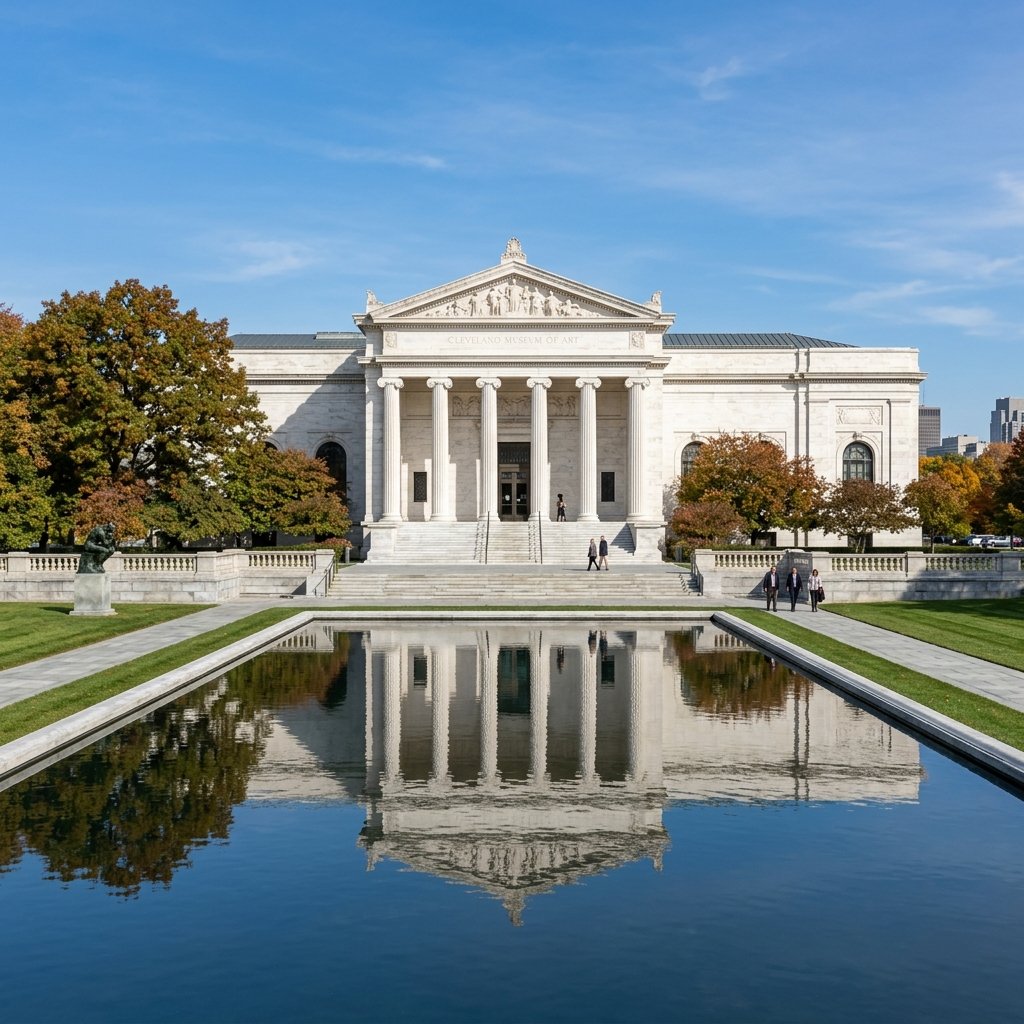 Cleveland Museum of Art — neoclassical white marble building with Corinthian columns and reflecting pool