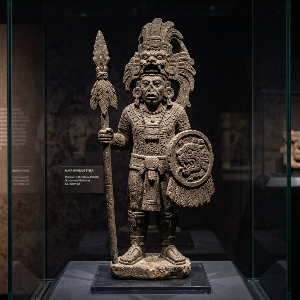 Maya carved stone warrior figure