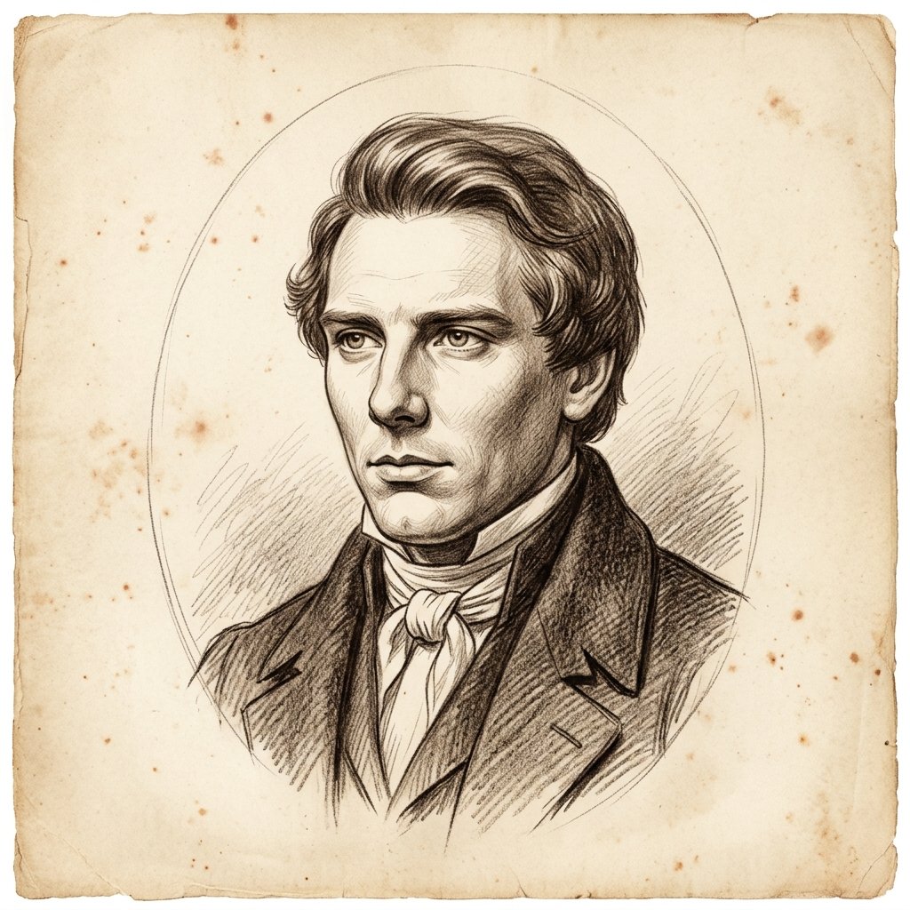 Charcoal sketch portrait of Joseph Smith Jr. on aged parchment paper, circa 1830s