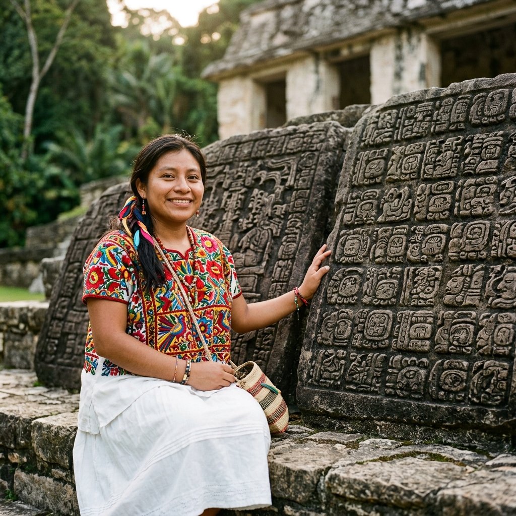 Modern Maya speaker and ancient hieroglyphic inscription — the continuity of Maya language across millennia