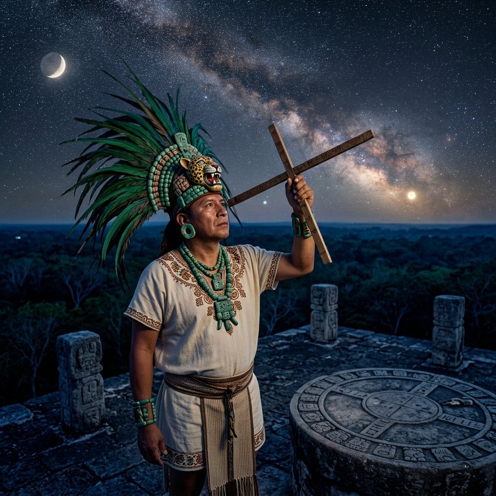 A Maya astronomer-priest observing the stars