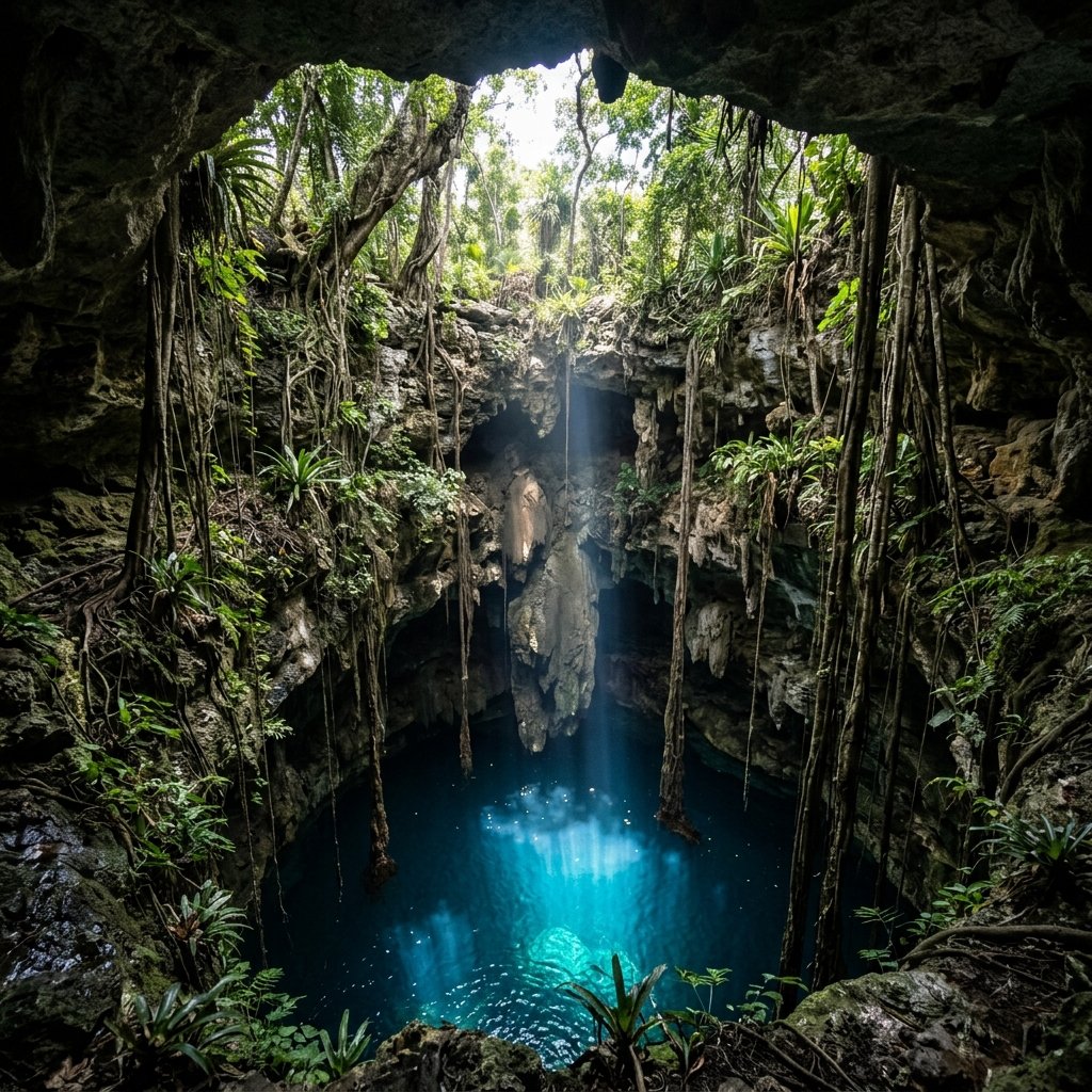 A deep cenote in the Yucatán as a portal to the Maya underworld