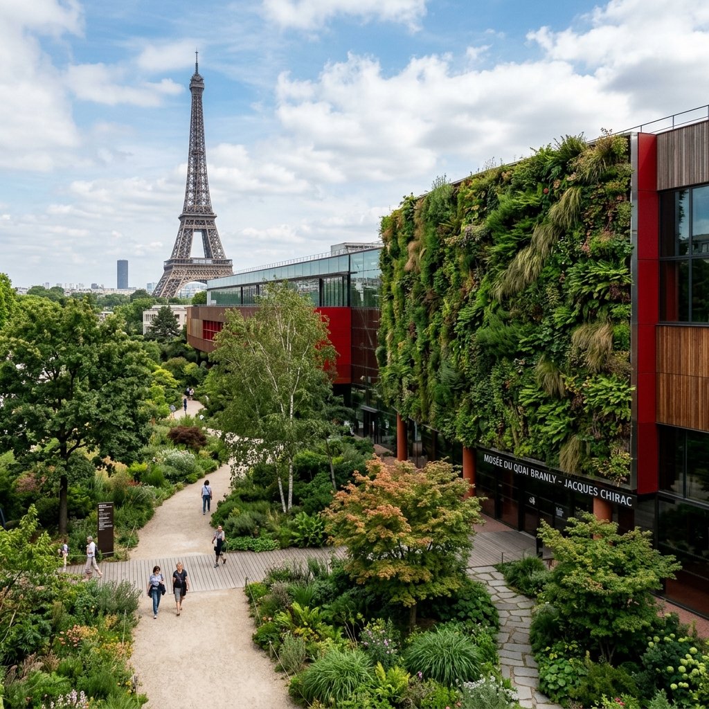 Musée du quai Branly in Paris with green wall facade