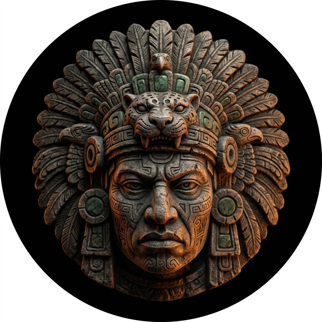 Ancient Mayan deity face sculpture