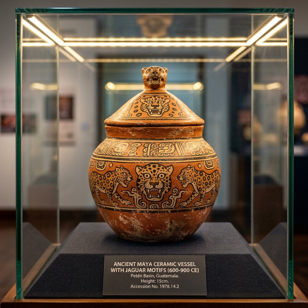 Maya ceramic jar with jaguar motifs
