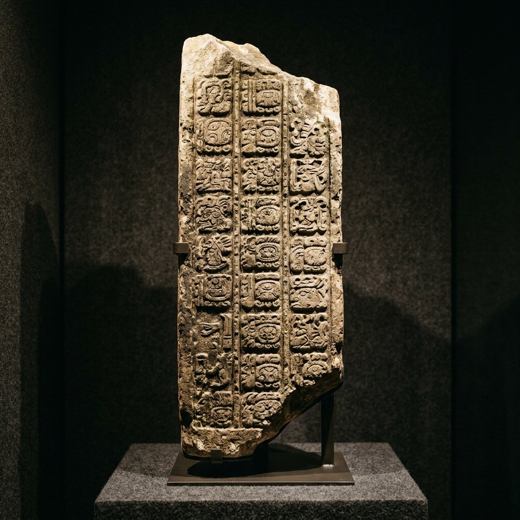 Maya carved stone calendar stela fragment
