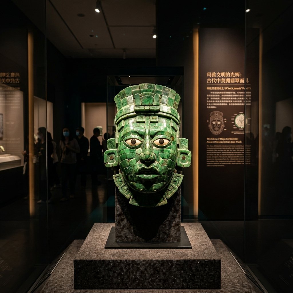 Maya jade mask in Chinese museum exhibition
