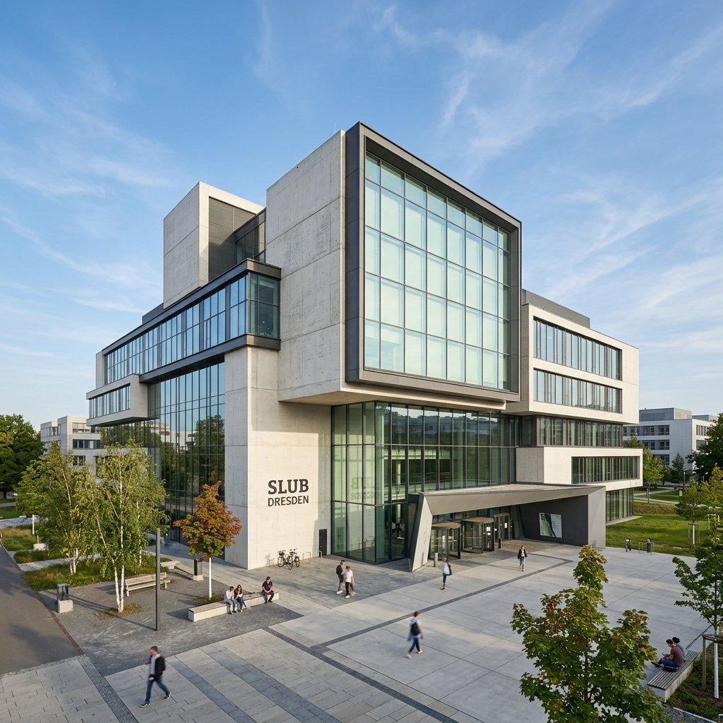 SLUB Saxon State Library exterior in Dresden, Germany