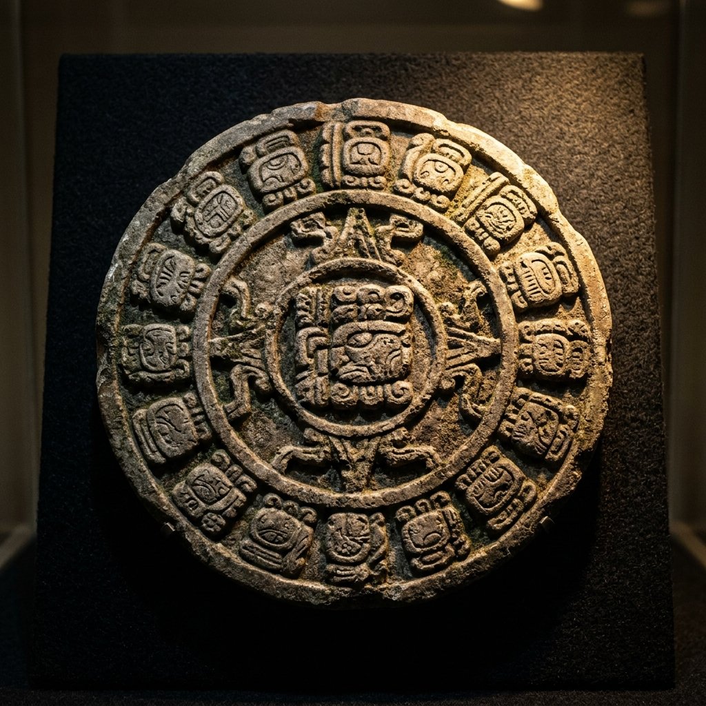 Ancient Maya carved stone calendar wheel
