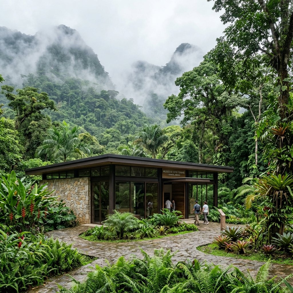 Site museum at Toniná in misty Chiapas mountains