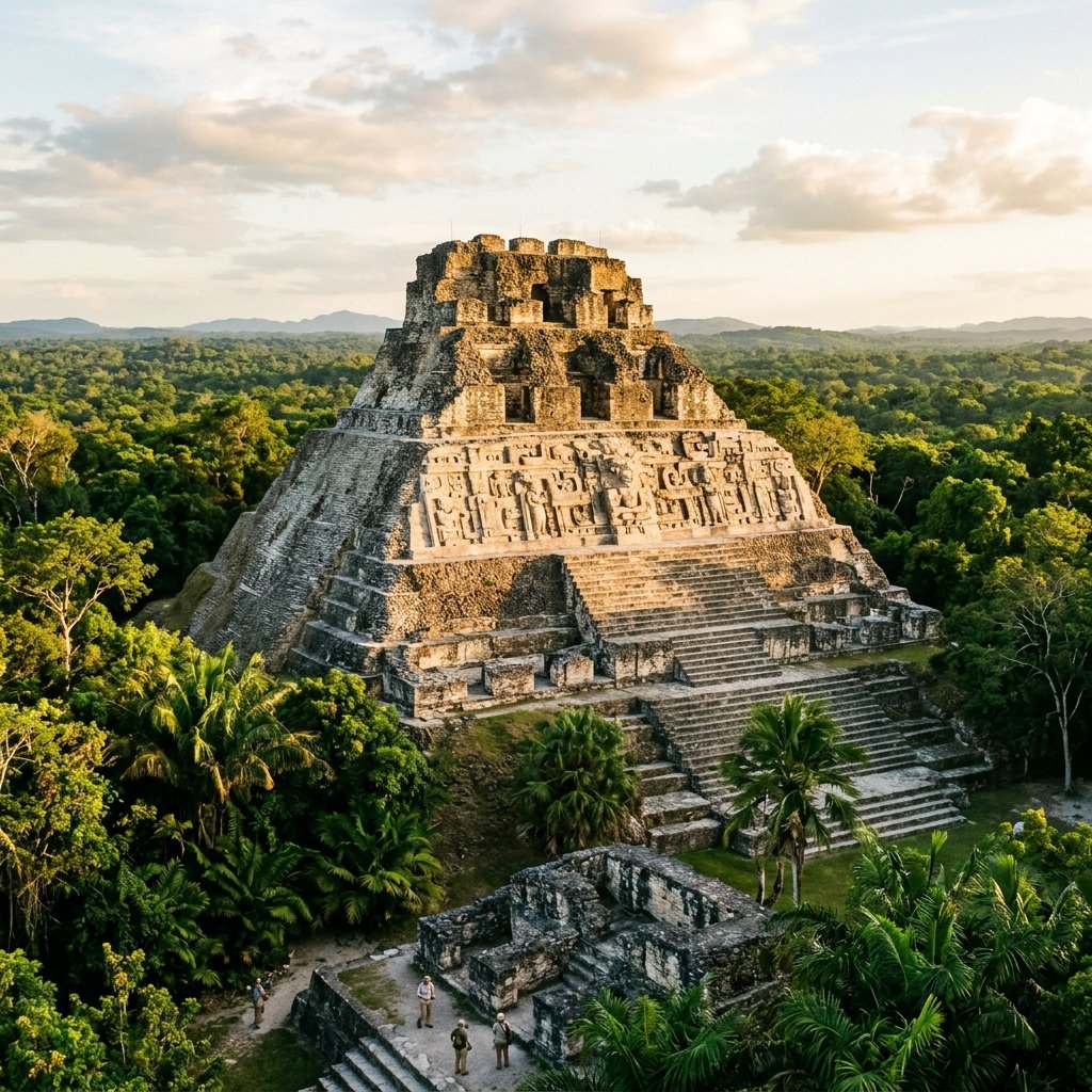El Castillo pyramid at Xunantunich rising above the jungle canopy in Belize