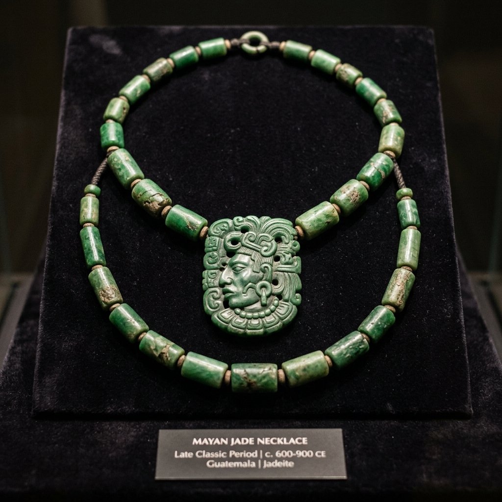 Maya jade bead necklace with central pendant
